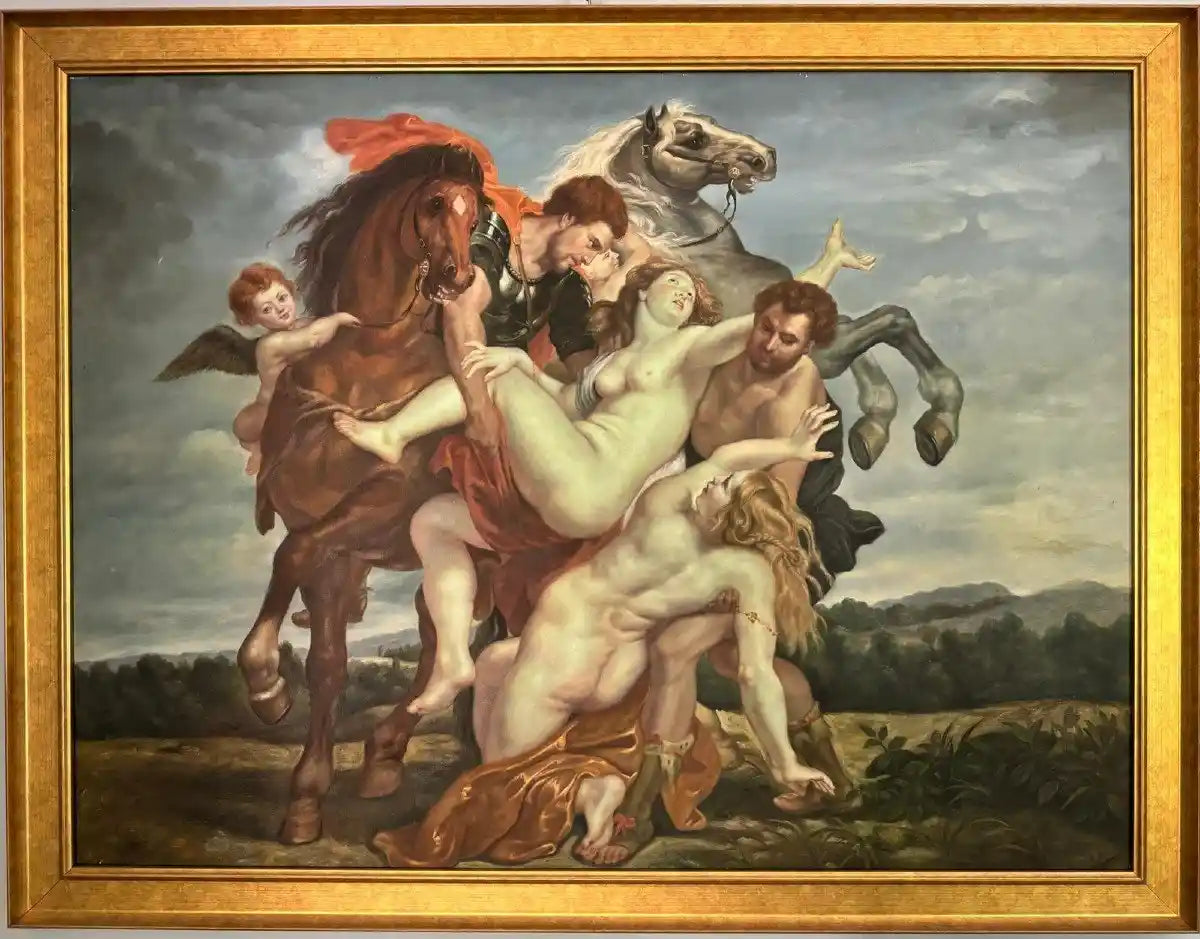 d'après Rubens, L’enlèvement Des Filles De Leucippe Par Castor Et Pollux, Grande Huile Sur Toile