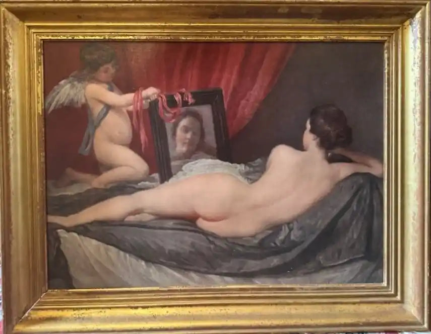 art-scène de vie-Nu De Femme Au Miroir. Huile Sur Toile XX ème