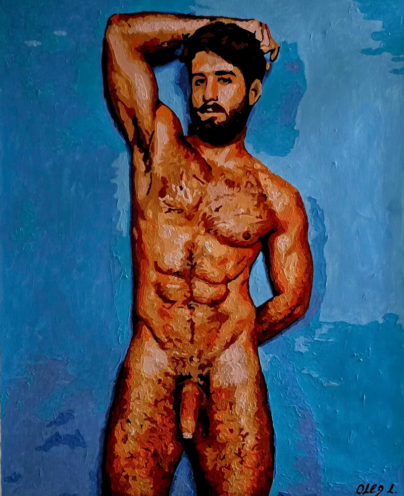 art érotique peinture huile sur toile gay homme nu