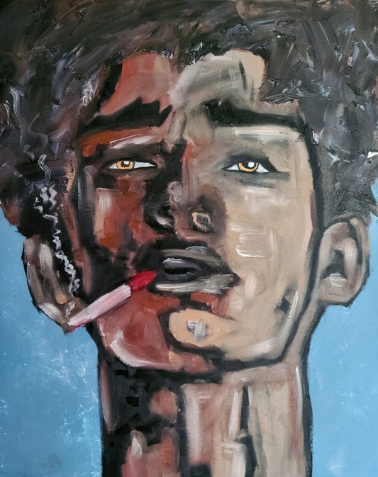 Portrait d'un jeune fumeur peinture à l'huile - Portrait of A Young Smoker Oil Painting A One-Of-A-kind Original Painting