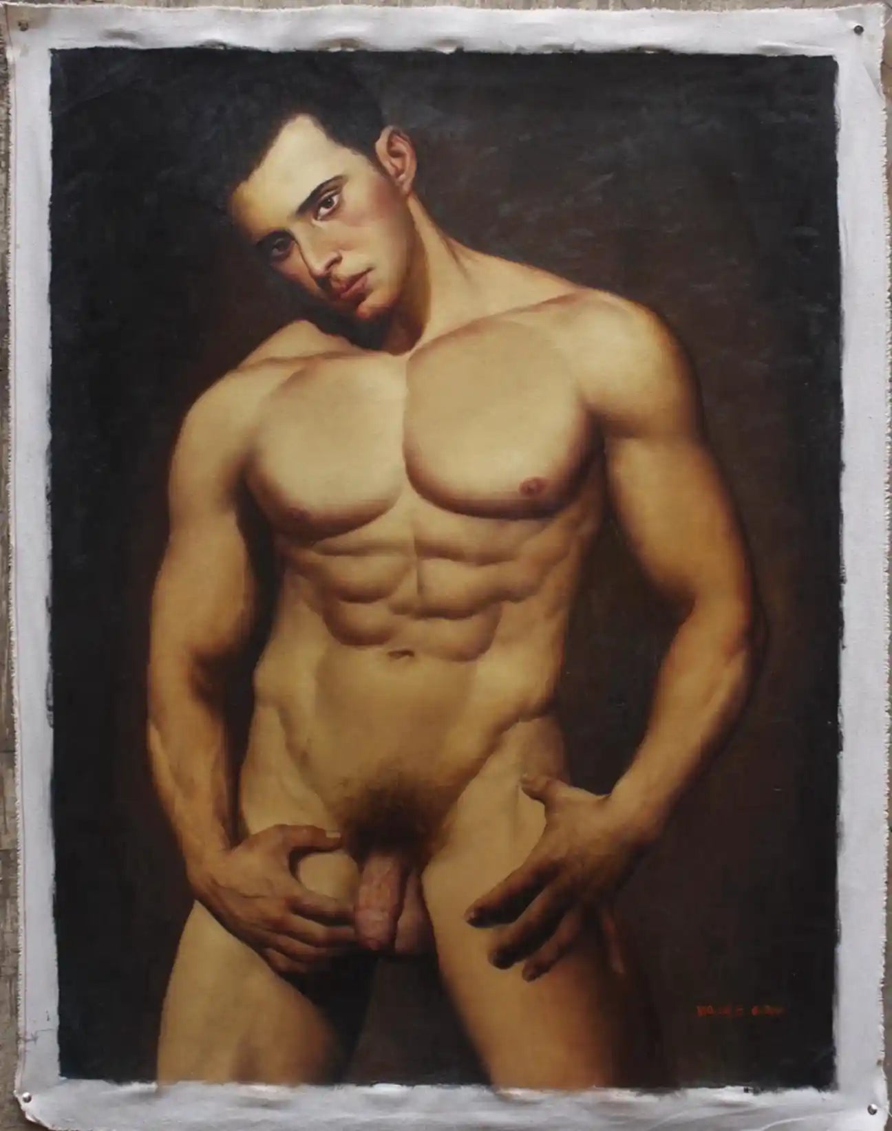 tableau érotique peinture huile sur toile homme nu