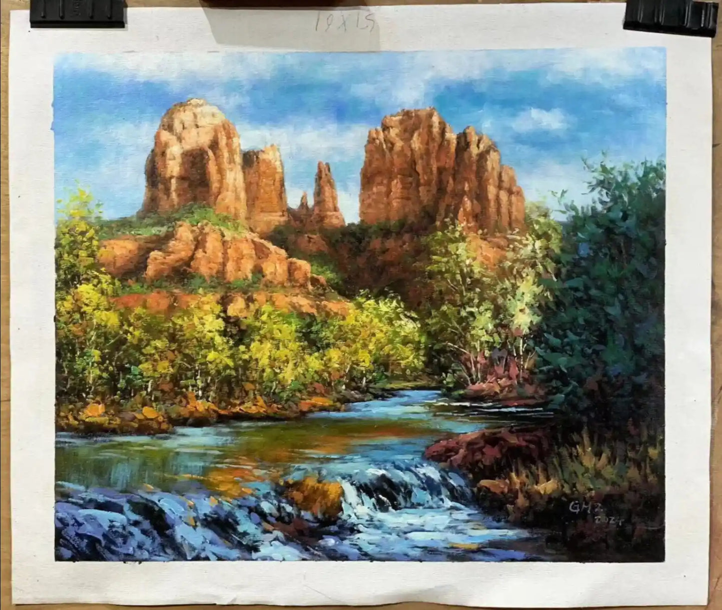 art-paysage-rivière-canyon-peinture à l'huile-toile-peinte main-
