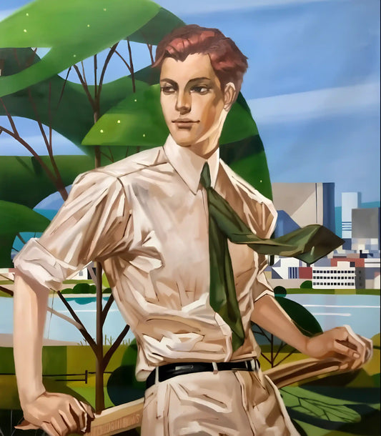 art déco-portrait-jeune-homme-sexy-peinture-huile sur toile-signée