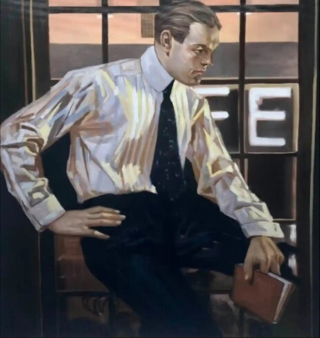 style-art déco-portrait-jeune-homme-sexy-peinture-huile sur toile-signée