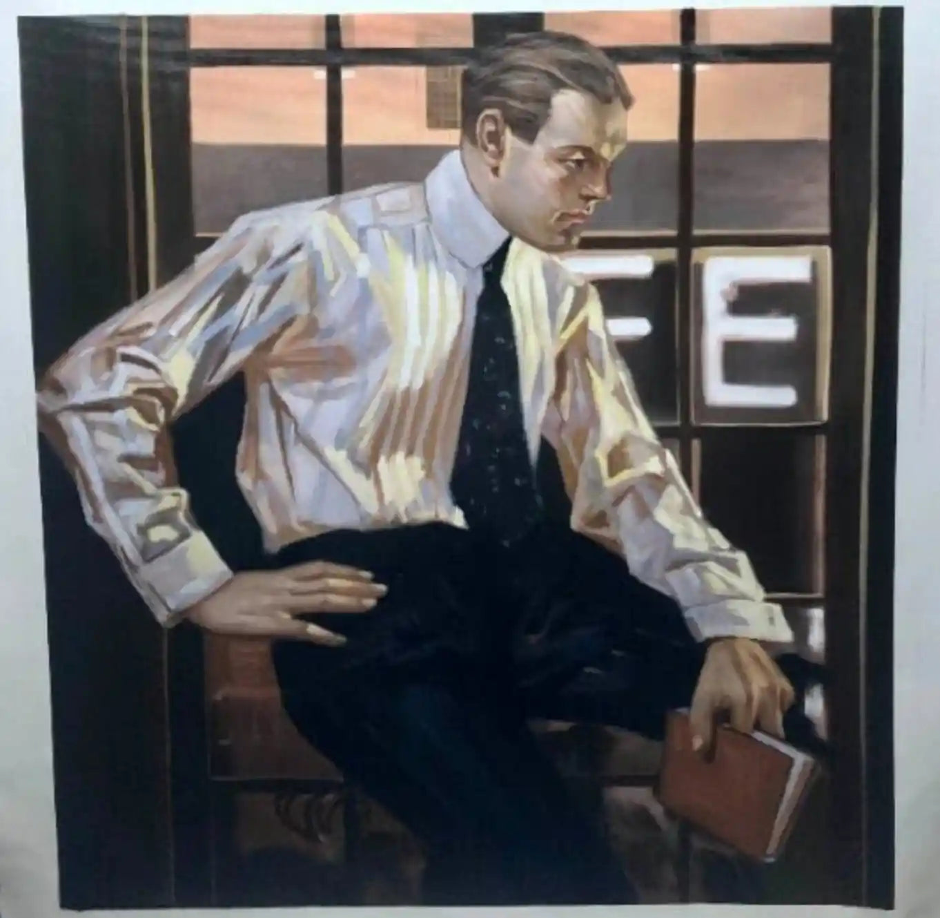 style-art déco-portrait-jeune-homme-sexy-peinture-huile sur toile-signée