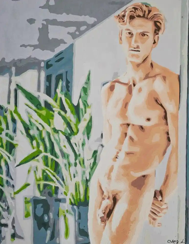art-érotique-gay-peinture-huile sur toile-originale-homme-nu-intégrale