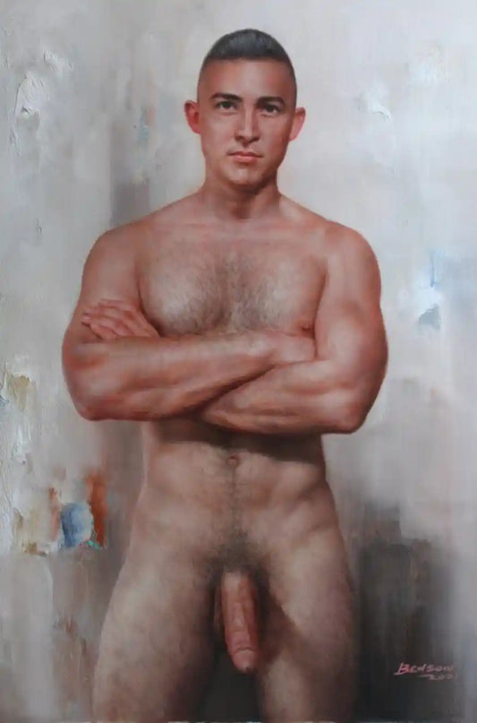 art-érotique-gay-peinture-huile sur toile-originale-homme-nu-intégrale