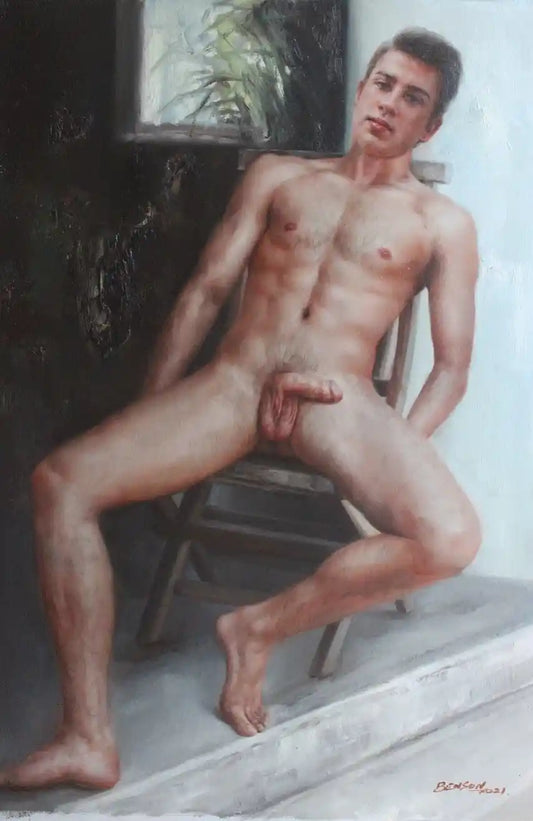 art-érotique-gay-peinture-huile sur toile-originale-homme-nu-intégrale