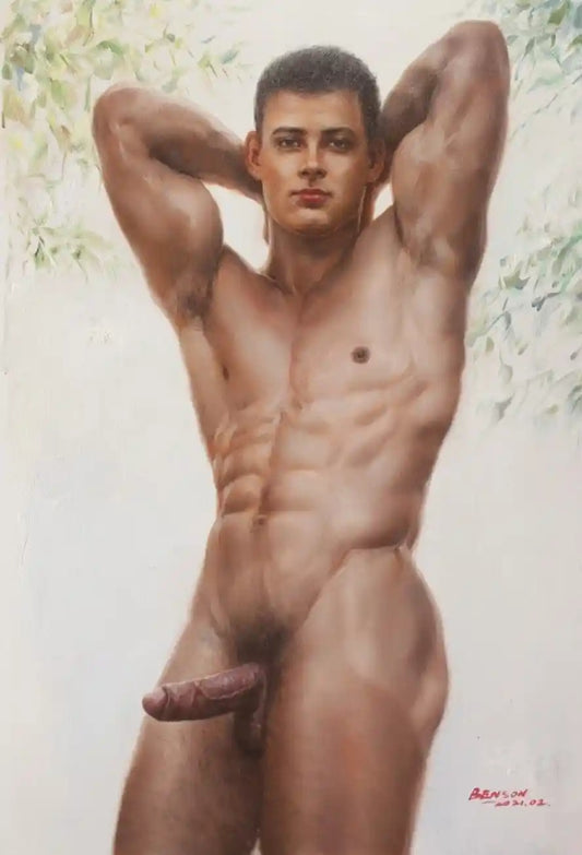 art-érotique-gay-peinture-huile sur toile-originale-homme-nu-intégrale