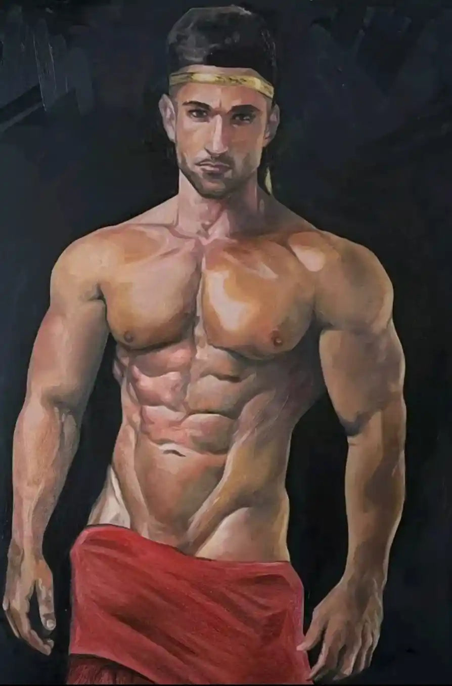 art-érotique-gay-peinture-huile sur toile-originale-homme-nu-torse