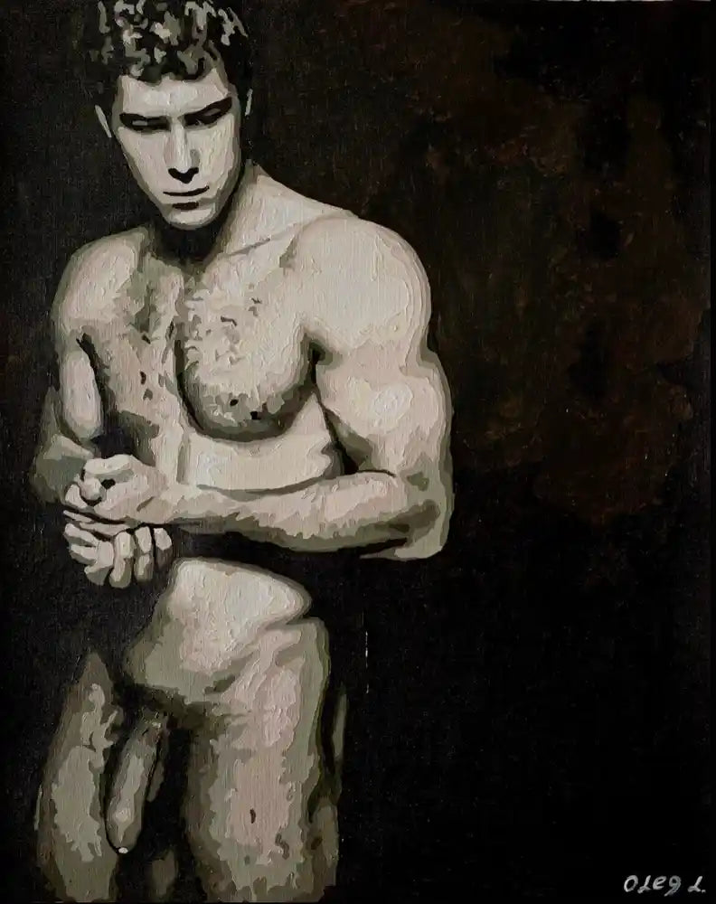 art-érotique-gay-peinture-huile sur toile-originale-homme-nu-intégrale