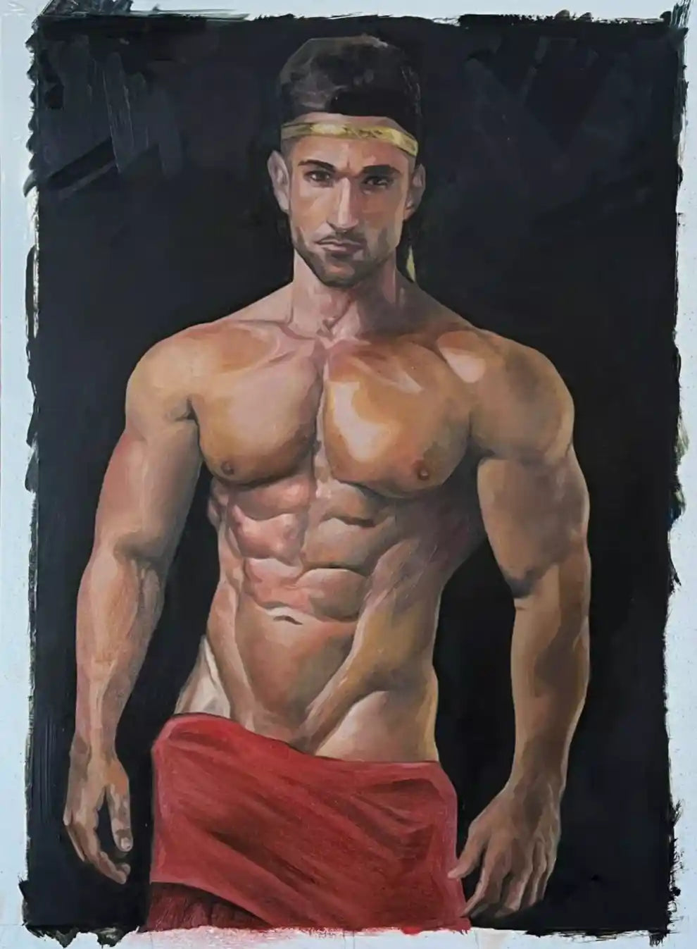 art-érotique-gay-peinture-huile sur toile-originale-homme-nu-torse