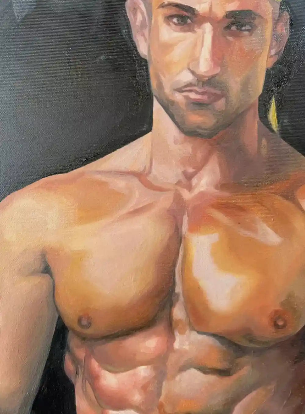 art-érotique-gay-peinture-huile sur toile-originale-homme-nu-torse