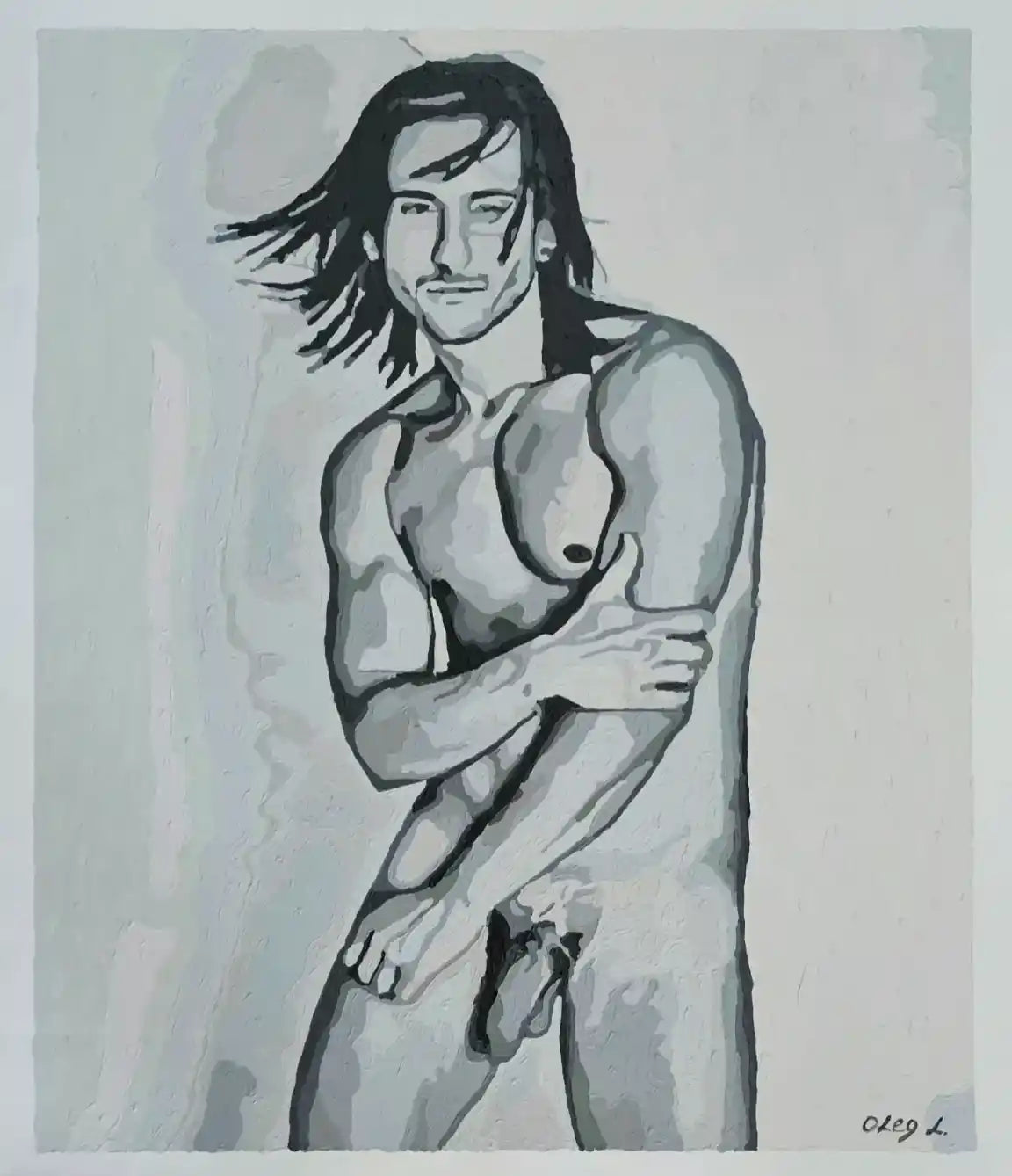 art-érotique-gay-peinture-huile sur toile-originale-homme-nu-intégrale
