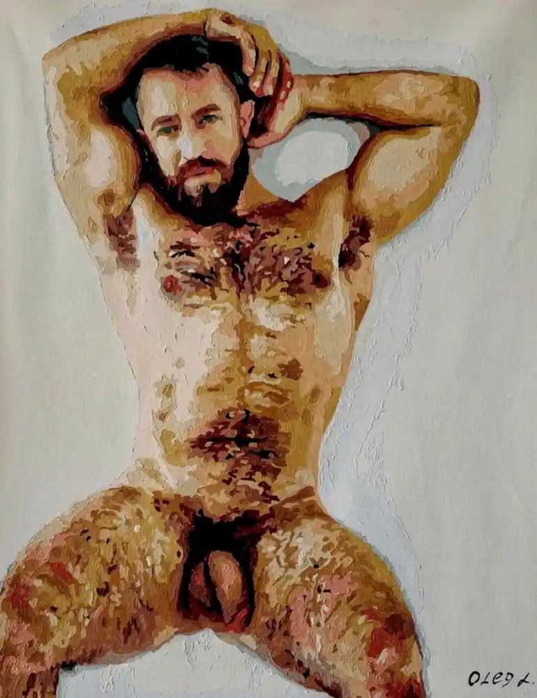 art-érotique-gay-peinture-huile sur toile-originale-homme-nu-intégrale