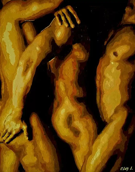 art-scène érotique-gay-peinture-huile sur toile-originale-hommes-nus-intégrale