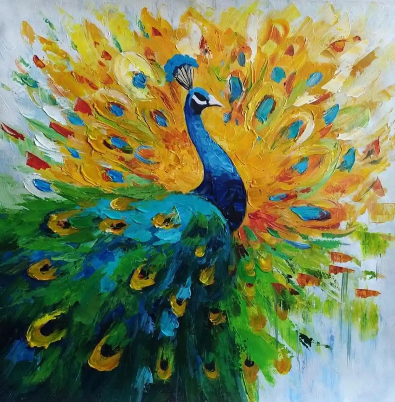 art-animal-paon-oiseau-tableau-peinture-huile sur toile-signée
