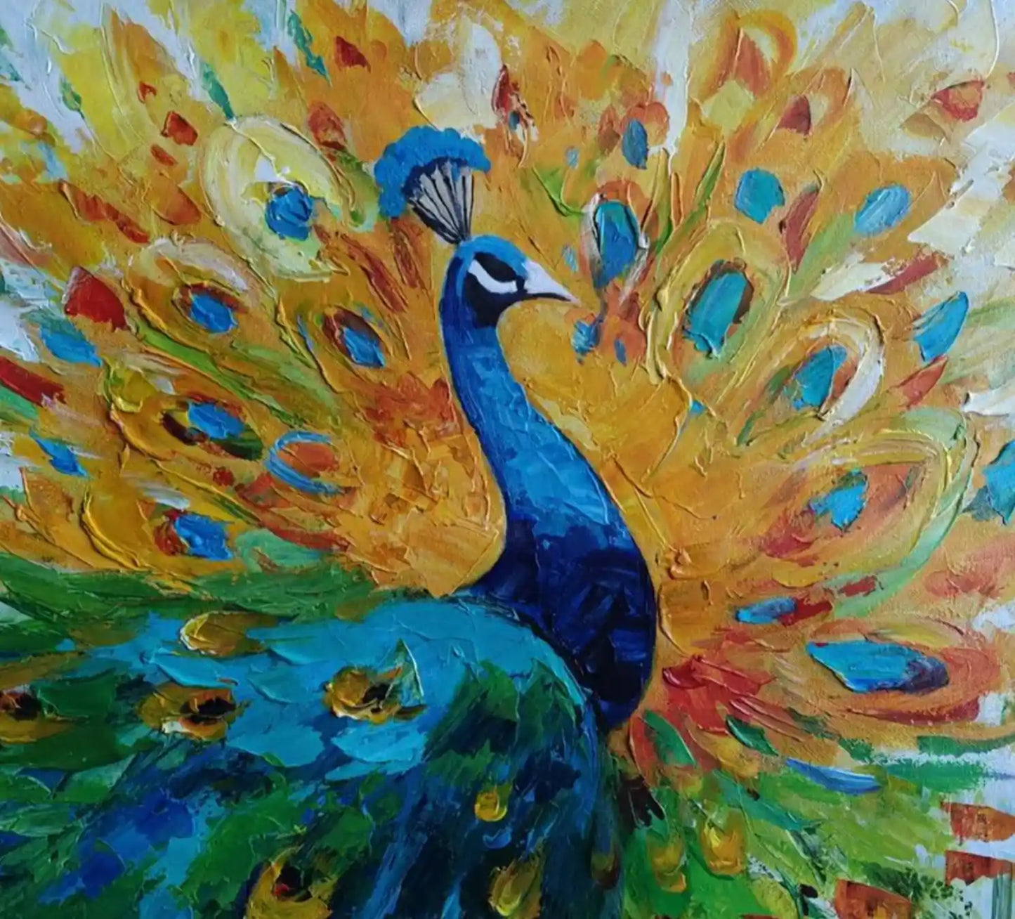 art-animal-paon-oiseau-tableau-peinture-huile sur toile-signée