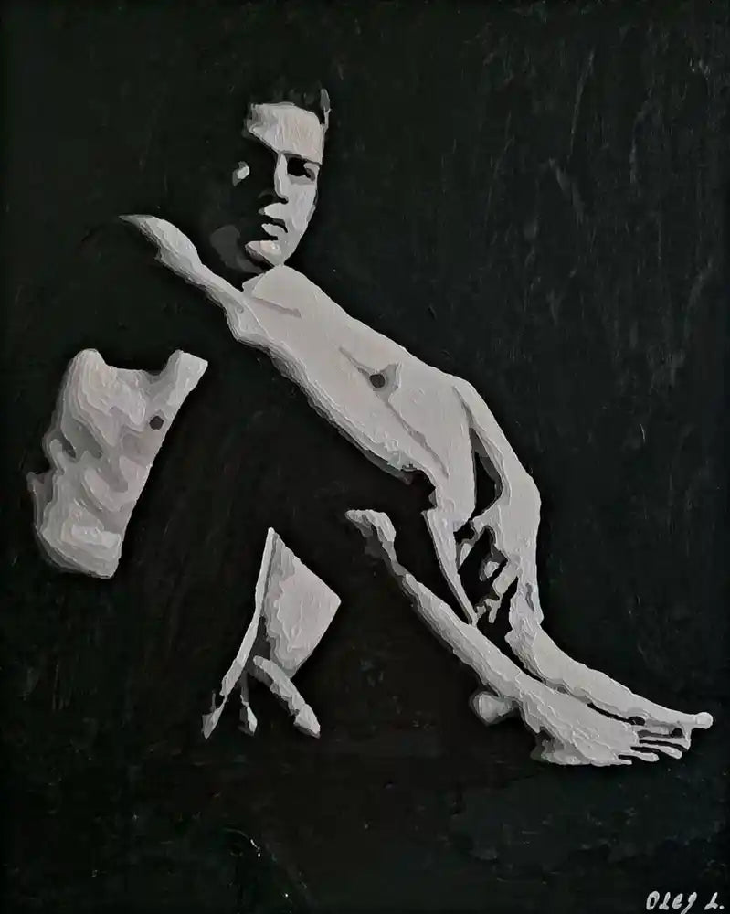 art-érotique-gay-peinture-huile sur toile-noir et blanc-originale-homme-nu-intégrale