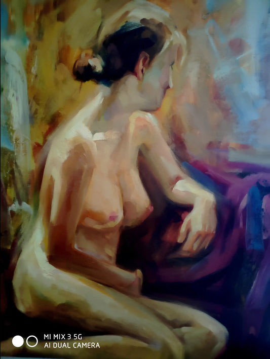 art-moderne-érotique-peinture-huile sur toile-originale-femme-nue-intégrale