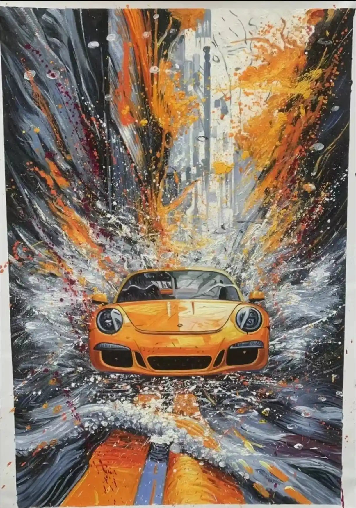 art-scène-rue-voiture-peinture-huile sur toile