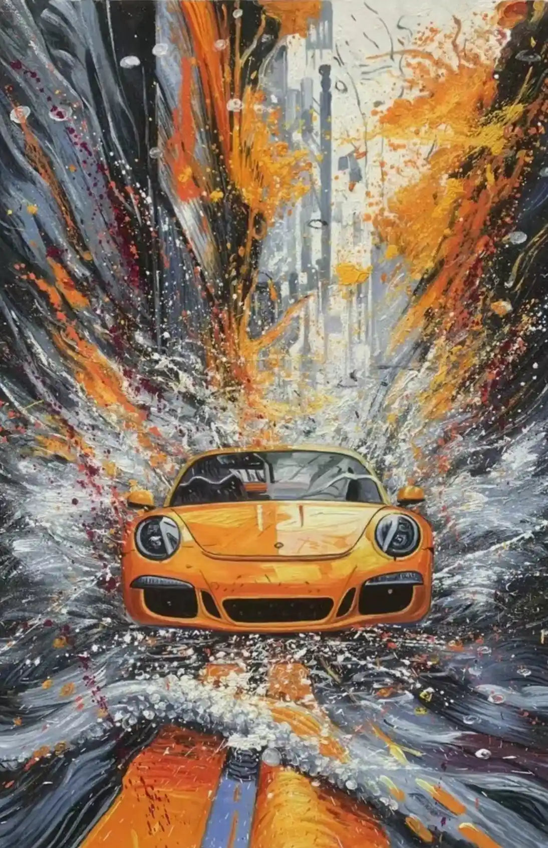 art-scène-rue-voiture-peinture-huile sur toile