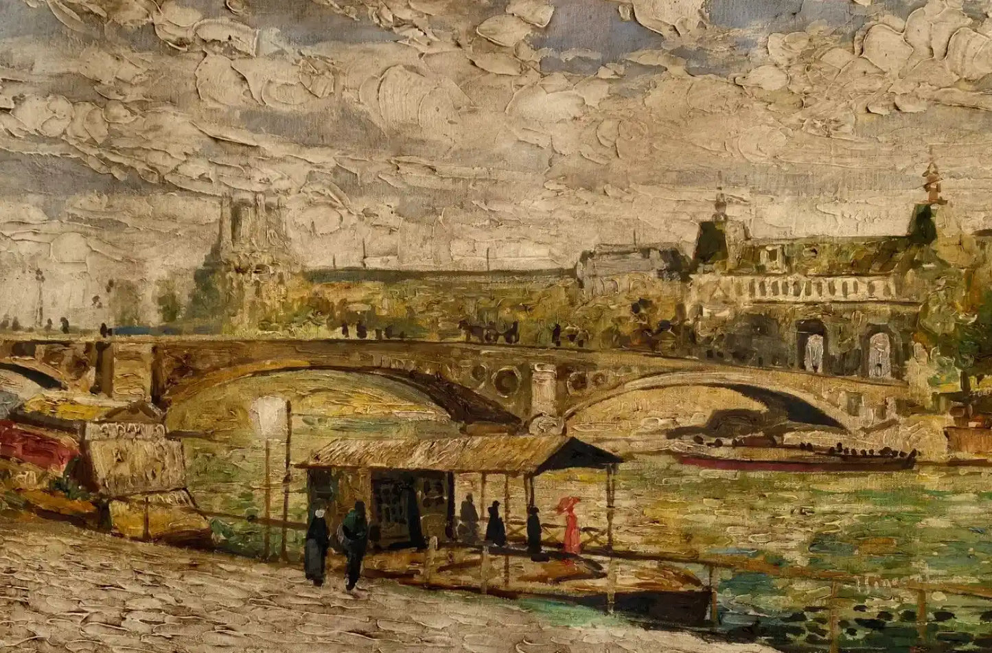 art-paysage-quai-pont-rivière-peinture-huile-toile
