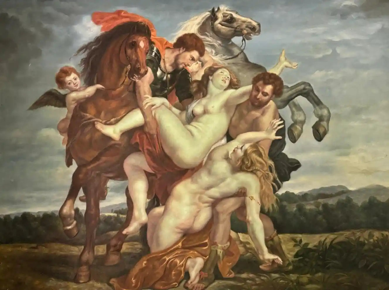 d'après Rubens, L’enlèvement Des Filles De Leucippe Par Castor Et Pollux, Grande Huile Sur Toile