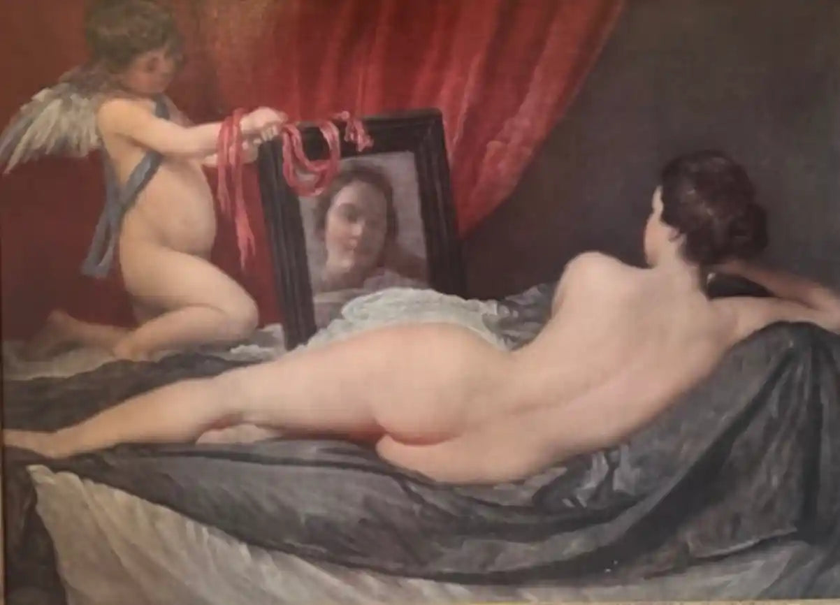 art-scène de vie-Nu De Femme Au Miroir. Huile Sur Toile XX ème