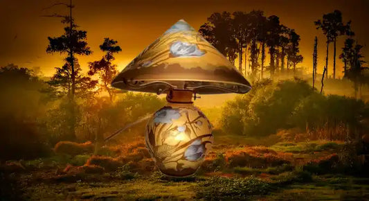 Lampe avec signature type "GALLE' " avec 2 éclairages (pied et abat-jour)