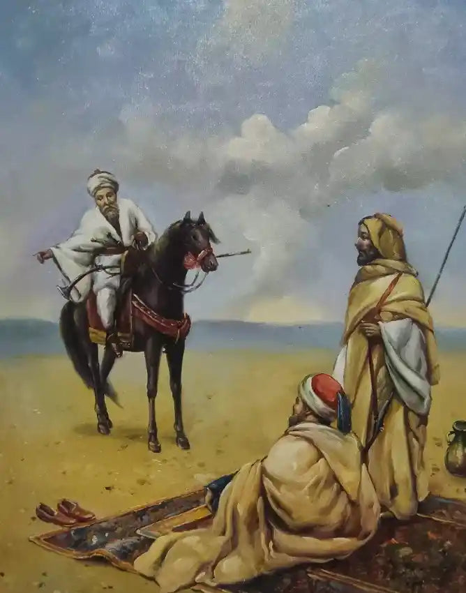 art-orientaliste-scène-cavalier-arabe-désert-peinture huile sur toile