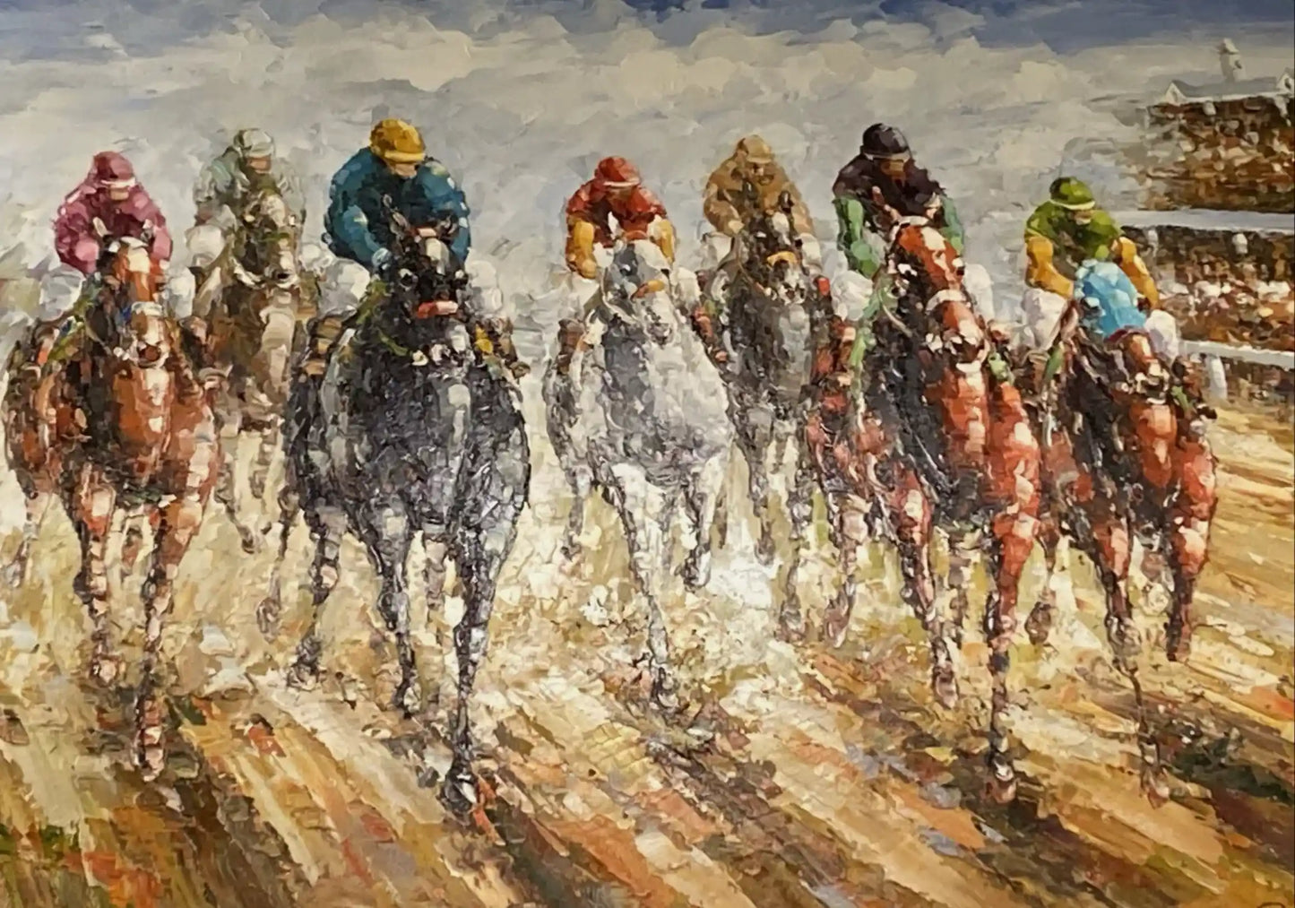 art-scène-vie-course-chevaux-hippique-galop-peinture-huile-toile