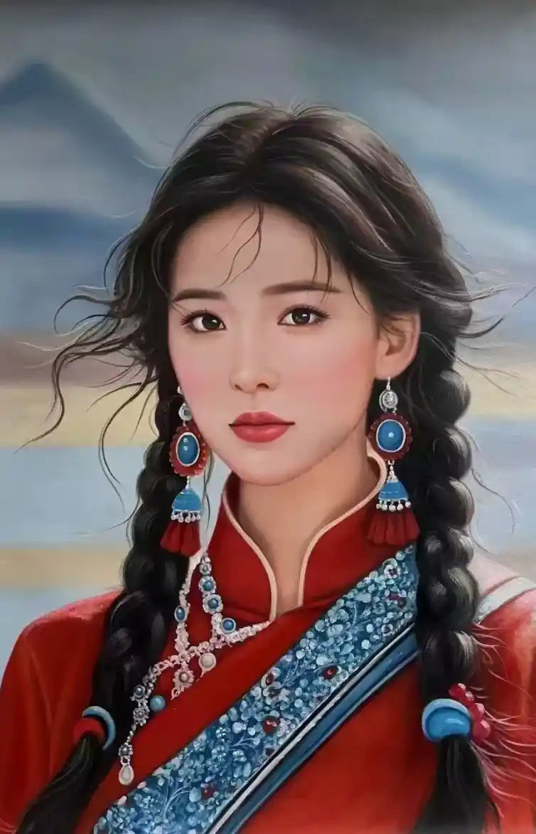 art -portrait-féminin-jeune-femme-asiatique-bijoux-peinture-huile sur toile