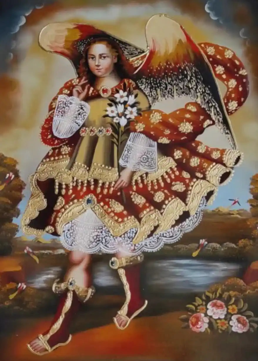 Archange Saint Gabriel, tableau Cuzco, peinture à l'huile originale, art peint à la main