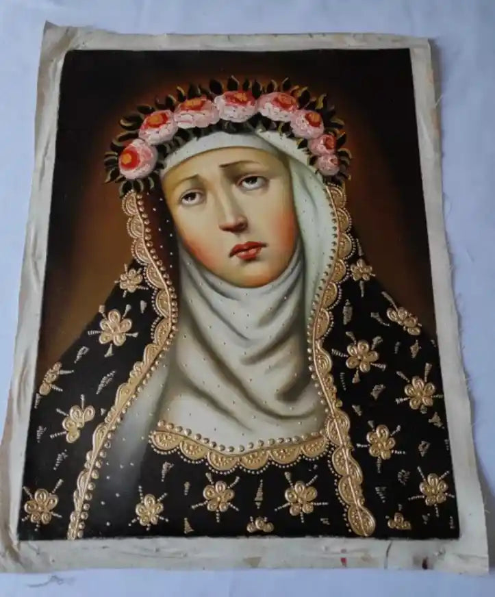 Sainte Rose de Lima, Peinture à l'huile originale, Peinture Cuzco, Peinte à la main, Icône