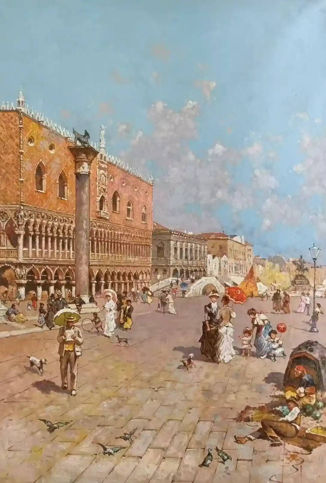 art-paysage-marin-personnages-canal-Venise-Italie-peinture-huile-toile