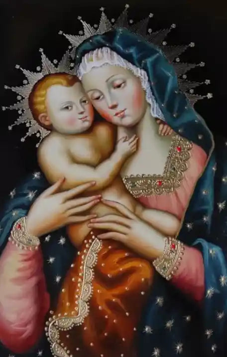 Vierge à l'Enfant, Vierge Marie, Peinture à l'huile originale, Peinture école Cuzco