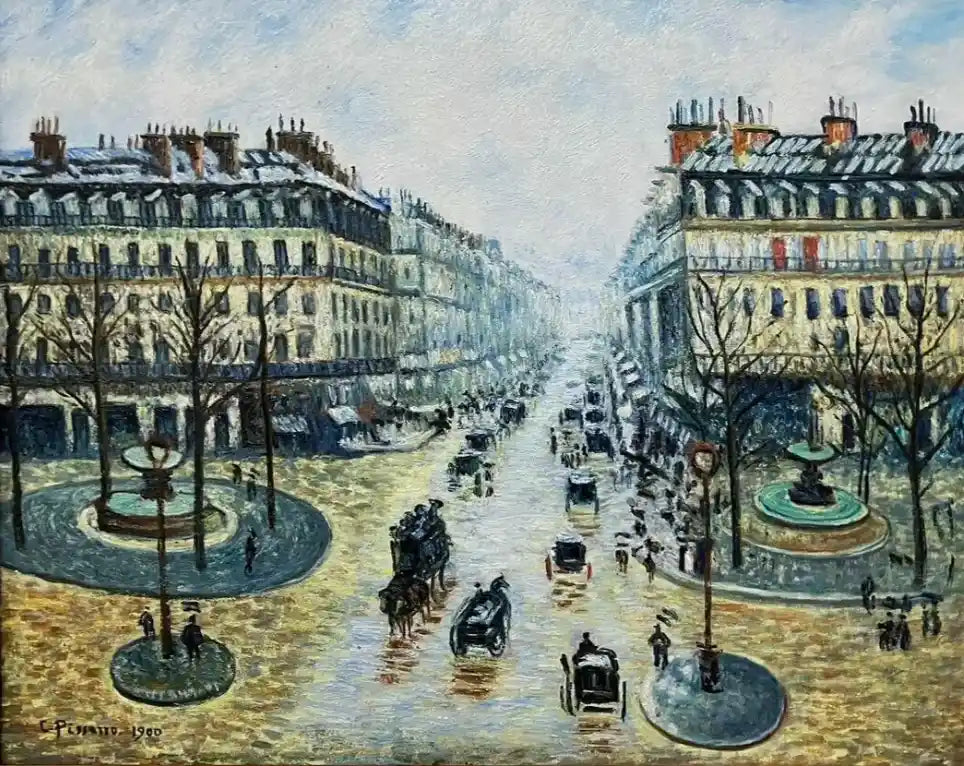 art-paysage-scène-boulevard-Paris-personnages-peinture-huile-toile