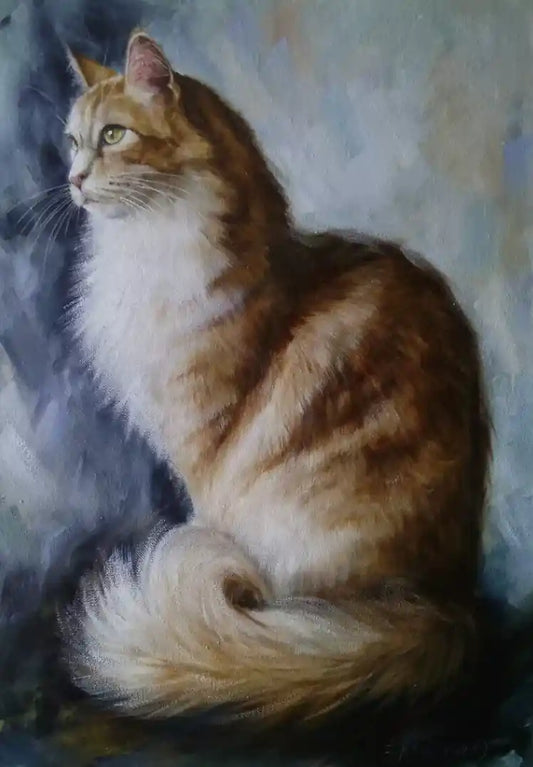 art-animal-félin-chat-roux-peinture-huile-toile