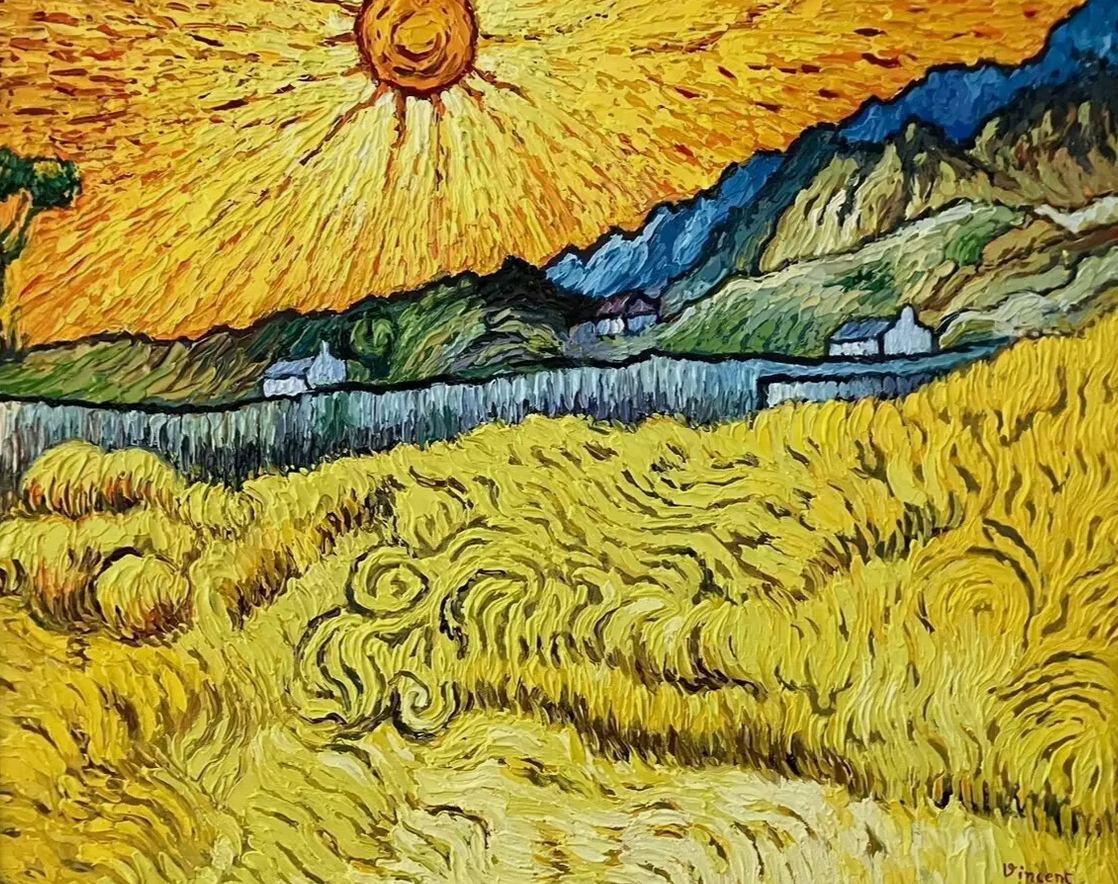 art-moderne-paysage-campagne -soleil-peinture-huile-toile