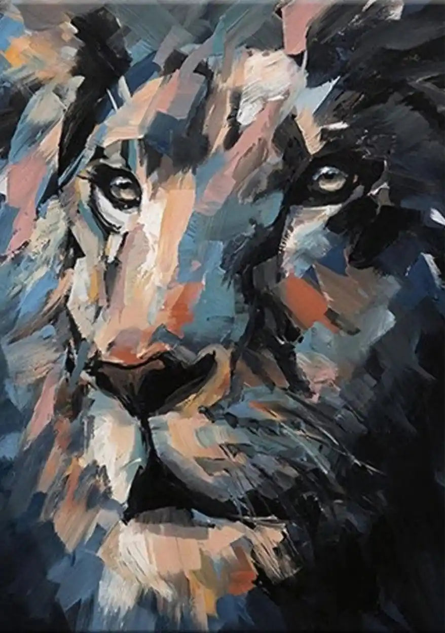 art-moderne-animal-tete-félin-lion-peinture-originale-huile-toile