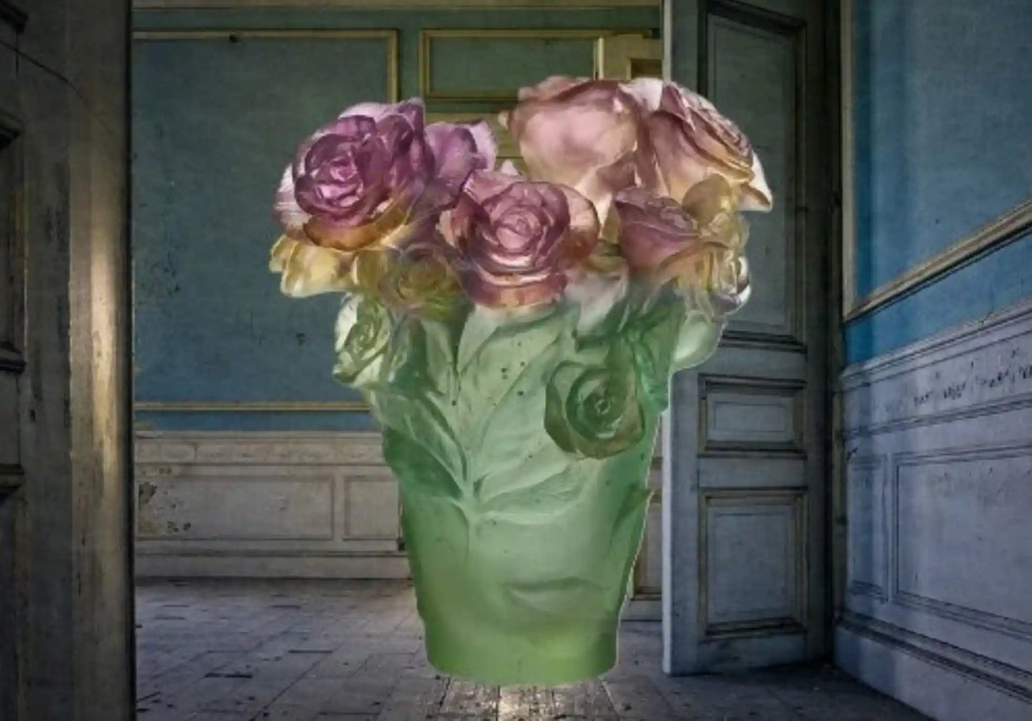 objet-arts decoration-vase-bouquet-roses-verre-fleurs-originale