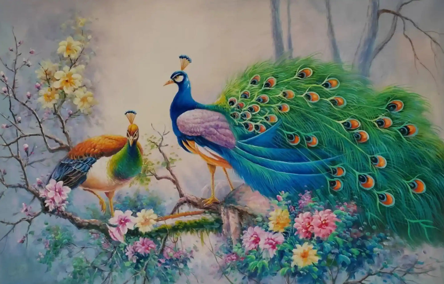 art-animal-paon-peinture-huile-toile