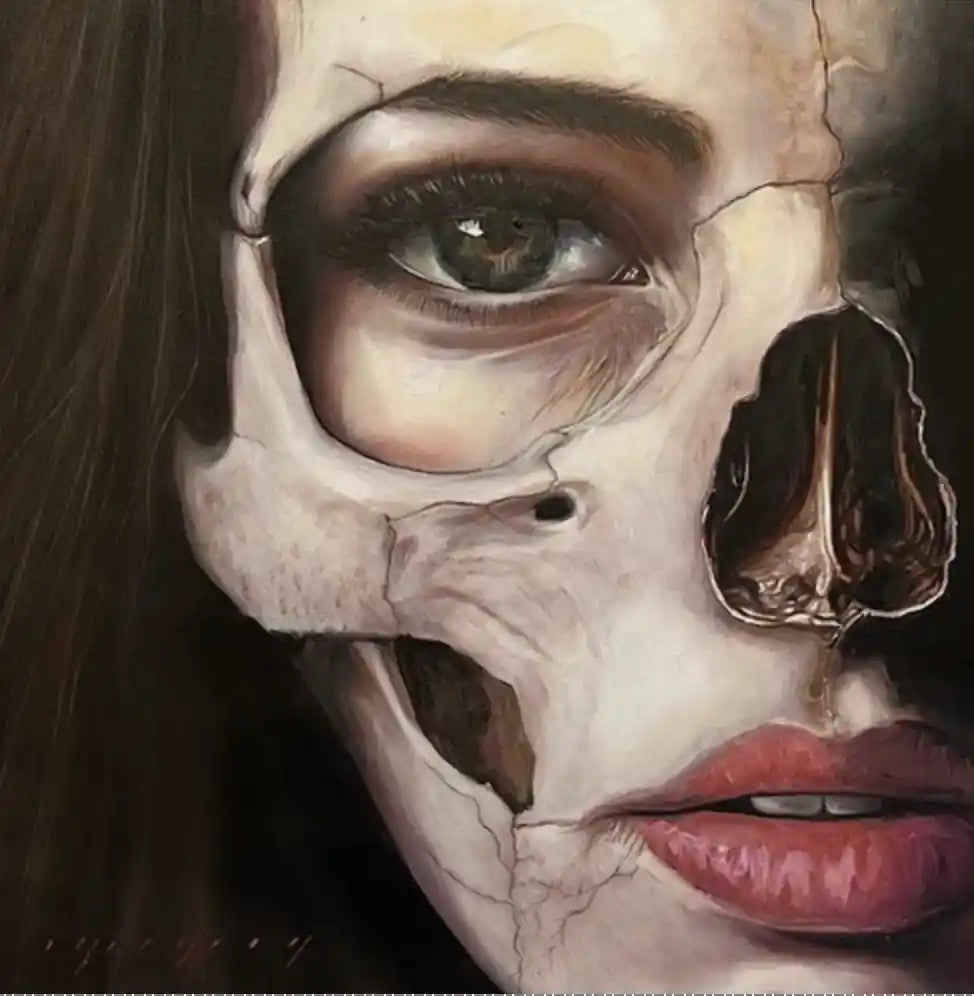 art-surréalisme-portrait-femme-décharnée -peinture-huile sur toile
