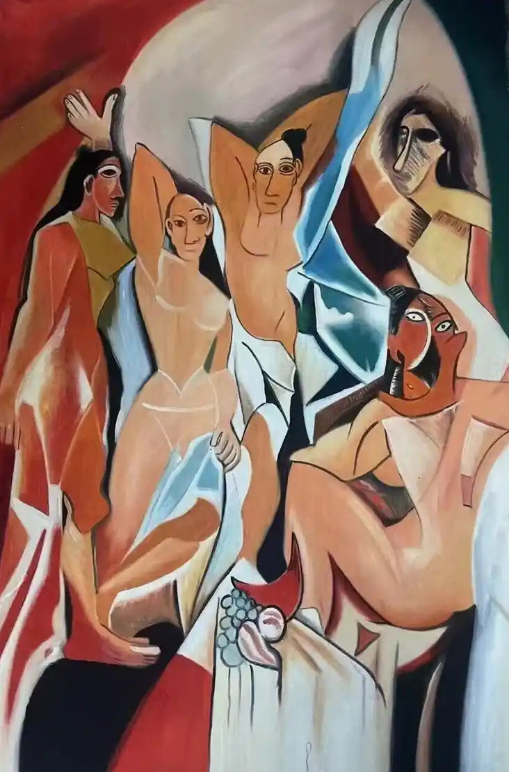 art-abstrait-scène-femmes-nues-personnages-peinture-huile-toile