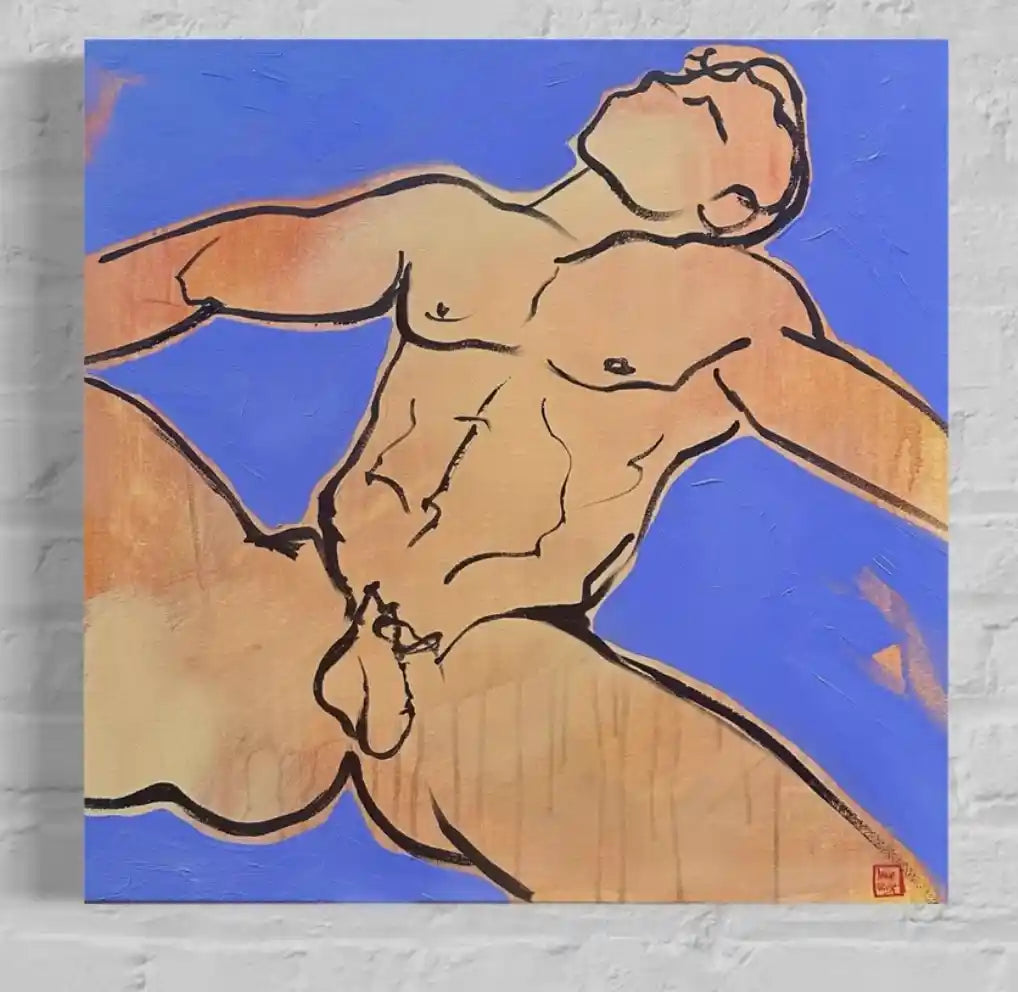 art-moderne-érotique peinture huile sur toile homme nu