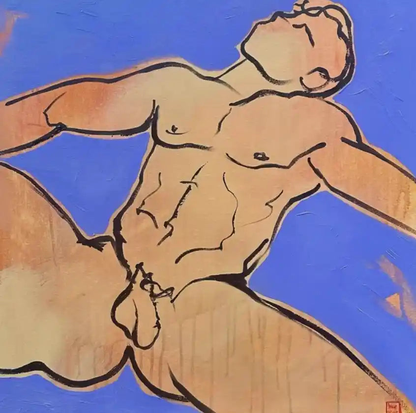 art-moderne-érotique peinture huile sur toile homme nu