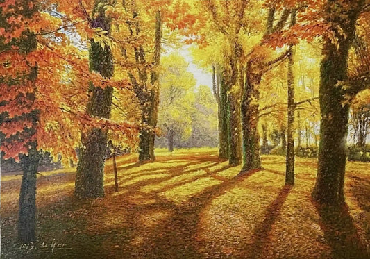 art-nature-paysage-foret-arbre-feuilles-automne-Peinture à l'huile sur toile-originale