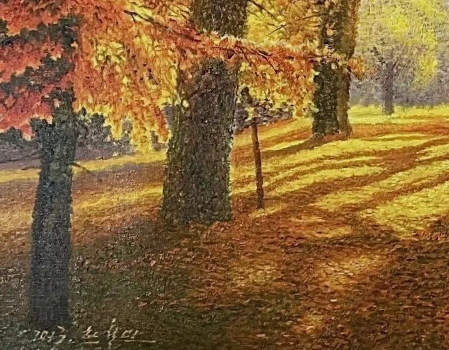 art-nature-paysage-foret-arbre-feuilles-automne-Peinture à l'huile sur toile-originale