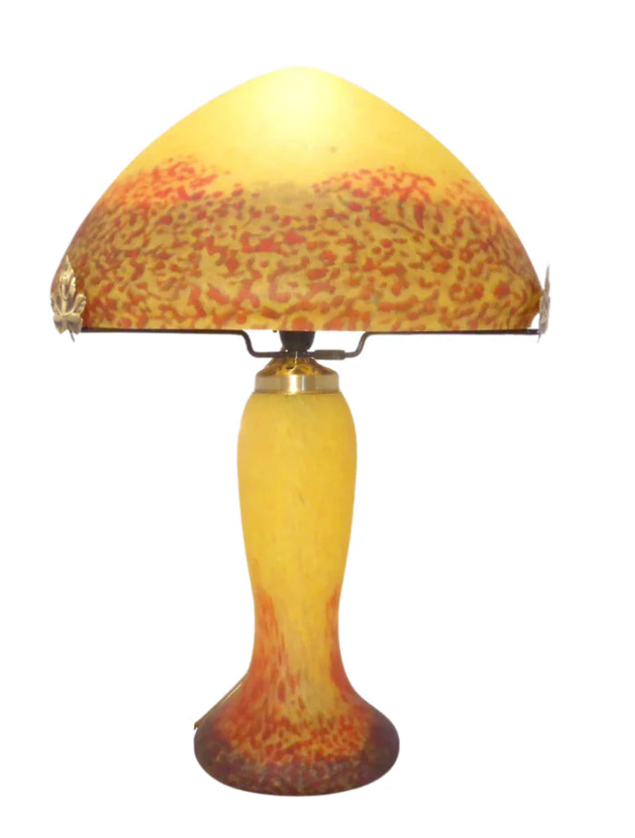 Lampe verre champignon Gallé Tip pate de verre jaune